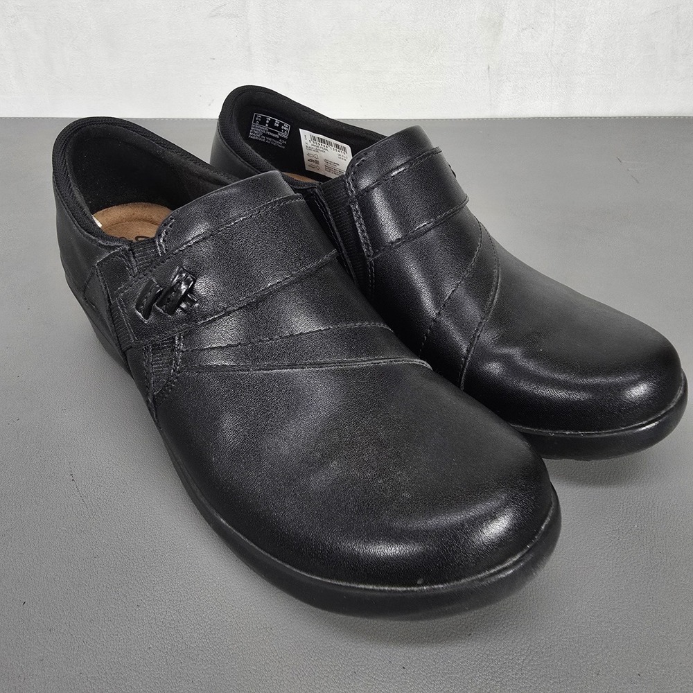 Clarks Collection Angie Pearl Black Leather Slip On Loafers Shoes Womens 8 M